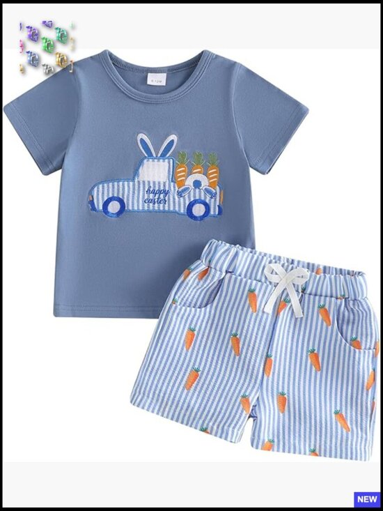Other - Toddler Boy Easter Bunny Polo Shirt Shorts Set Summer Gentleman Outfit
